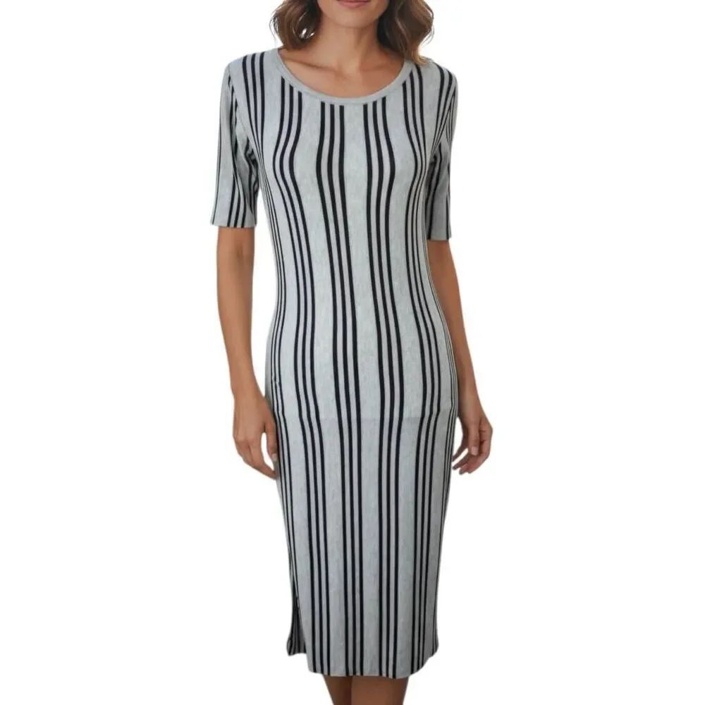 LULAROE JULIA DRESS GRAY/BLAK STRIPE SZ.S NWT.